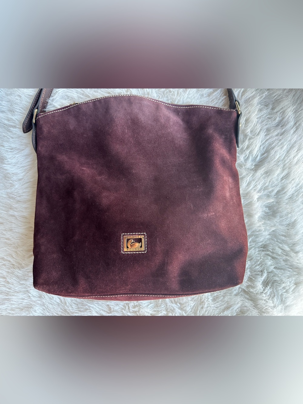 Dooney & Bourke Suede Crossbody Shoulder Bag in Deep Burgundy adjustable strap